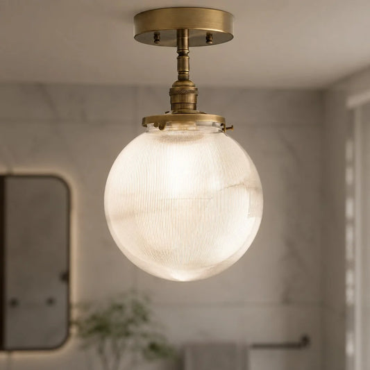 Elio Modern Industrial Ribbed Clear Glass Globe Ceiling Light