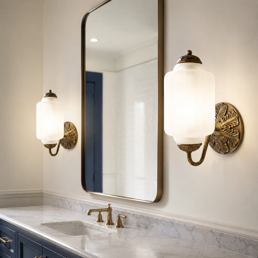 Eloise Vintage Scallop Milk Glass Oiled Brass Wall Sconce