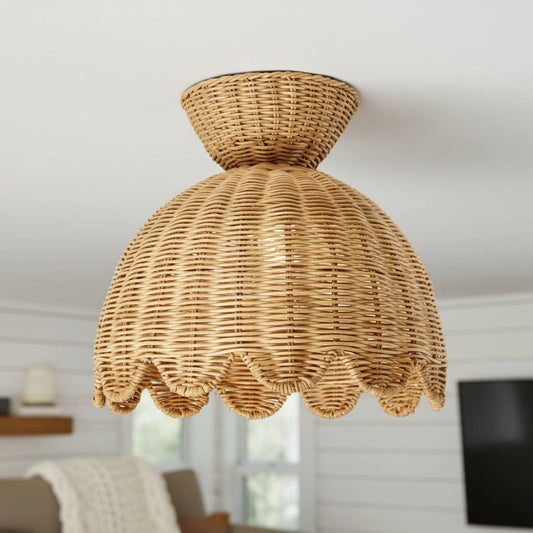 Elsa Bohemian Woven Rattan Flower Ceiling Light