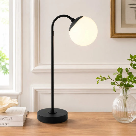 Elvyn Mid Century Opal Glass Metal Table Light