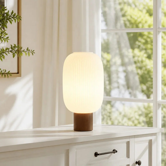 Emmett Scandinavian Frosted Ribbed Glass Table Lamp
