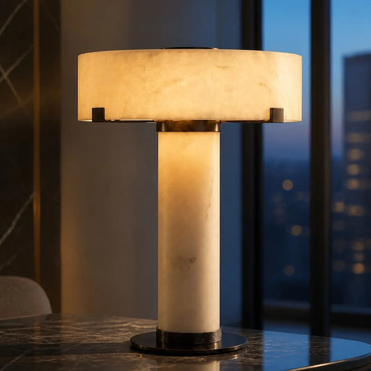 Ethan Modern Metal Alabaster Ring Table Lamp