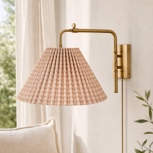 Kiran Vintage Swing Arm Pleated Fabric Wall Light