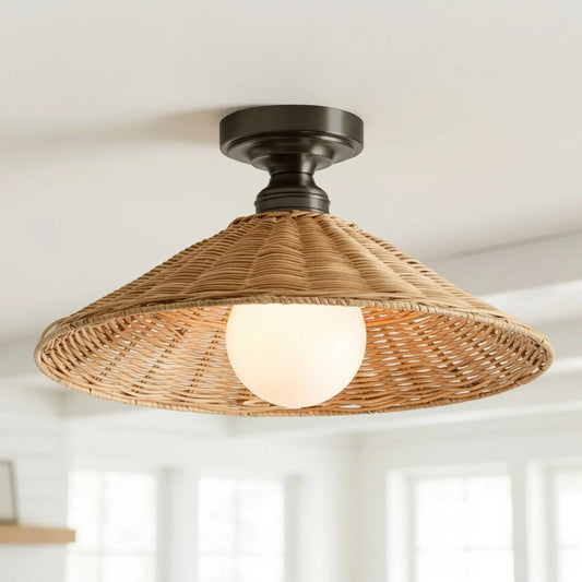 Chloe Farmhouse Conical Rattan Ceiling Light