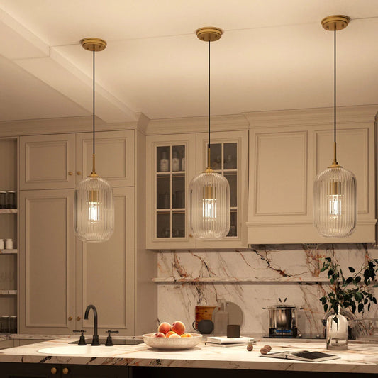 Farmhouse Ribbed Clear Glass Pendant Light