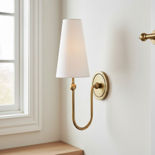Farmhouse Linen Brass Swan Neck Wall Sconce