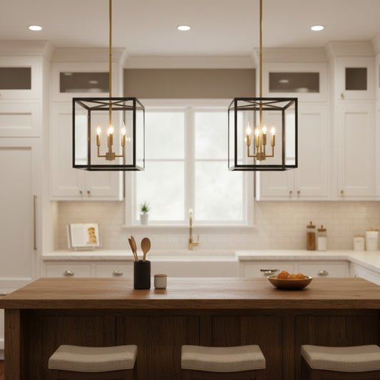 Farmhouse Square Lantern Glass Metal Pendant Light