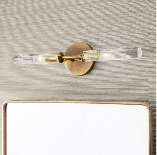 Brody Farmhouse Transparent Ribbed Glass Double Tube Sconce