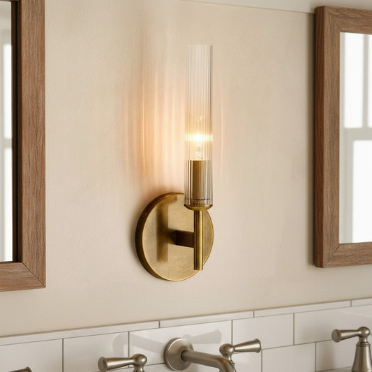 Farmhouse Tube Ribbed Glass Bathroom Vanity Wall Sconce
