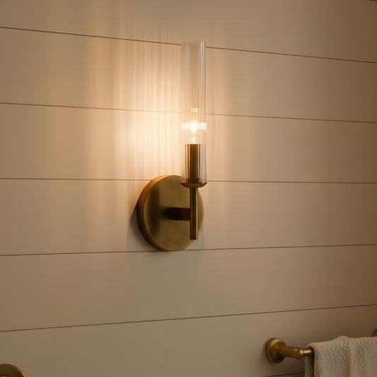 Farmhouse Tube Ribbed Glass Bathroom Vanity Wall Sconce