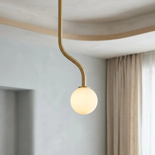 Faye Modern Brass Curved Arm Sphere Pendant Light