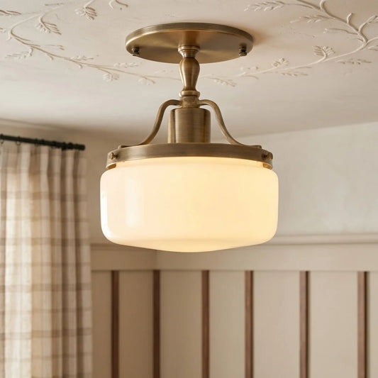 Fiora Vintage Brass Glass Drum Ceiling Light