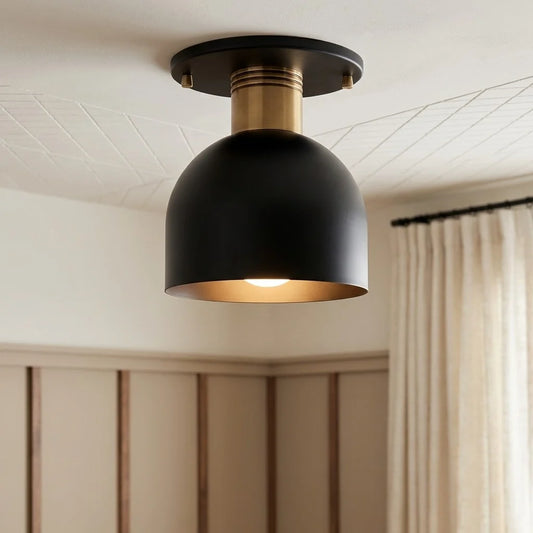 Ford Industrial Brass Accent Bell Ceiling Light