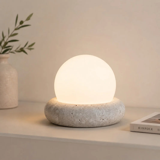 Freya Neutral LED Travertine Globe Table Lamp
