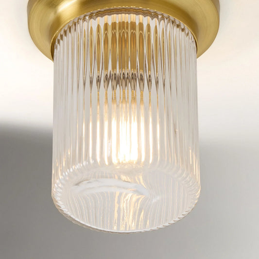 Galen Mid-Century Modern Round Ribbed Glass Ceiling Light