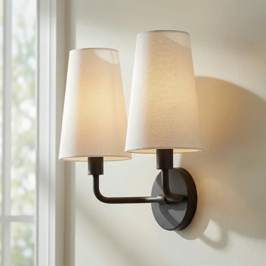 Gwenda Retro Metal Linen Shade Double Sconce