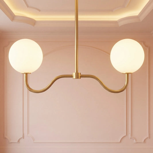 Gwyneth Modern Brass Curved Arm Sphere Chandelier