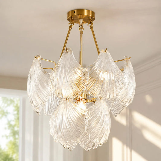 Gwyth Modern Clear Glass Scallop Leaf Chandelier