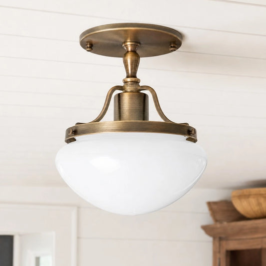 Halion Art Deco Opal Semi-Flush Ceiling Light