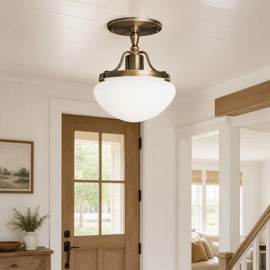 Halion Art Deco Opal Semi-Flush Ceiling Light