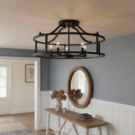 Hart Industrial Open Cage Drum Semi Flush Mount Ceiling