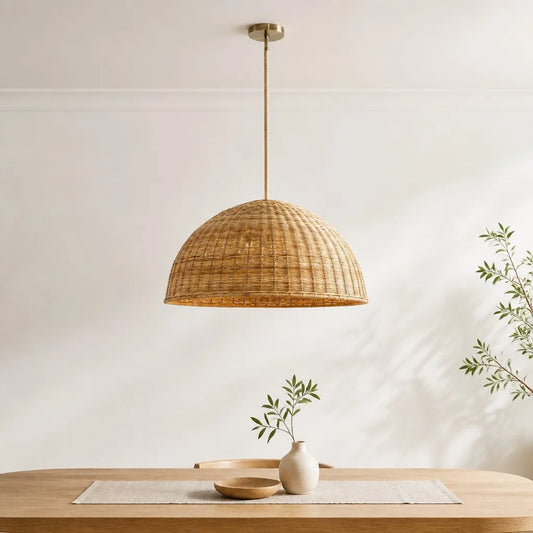 Hazel Natural Rustic Rattan Dome Pendant Light