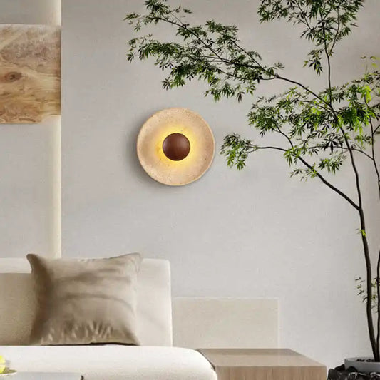 Heliara Round Halo Travertine Wall Light