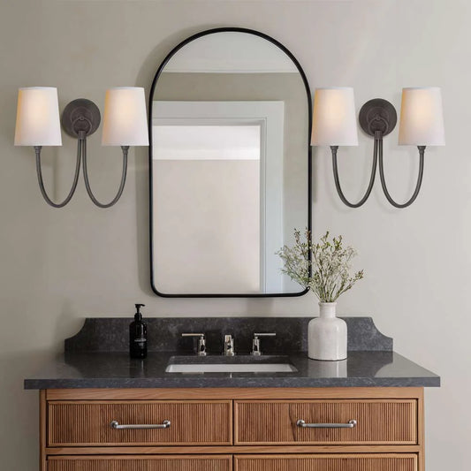 Hollis Modern Elegant Linen Shade Double Wall Sconce