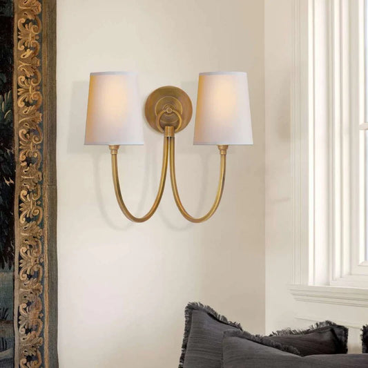 Hollis Modern Elegant Linen Shade Double Wall Sconce
