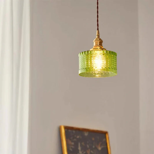 Horkos Industrial Vintage Green Embossed Glass Pendant Light