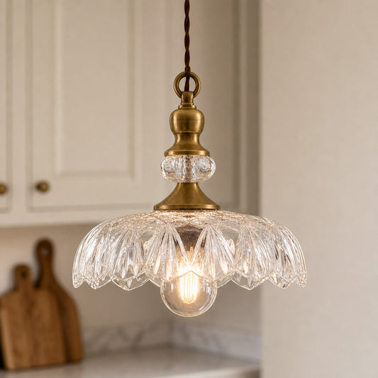 Ilaria Vintage Glass Flower Brass Pendant Light for Kitchen Island
