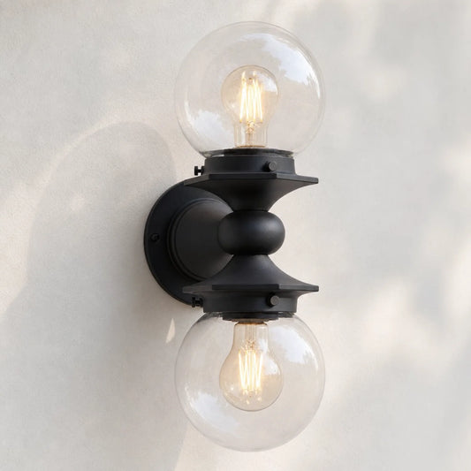 Marnie Industrial Outdoor Globe Glass Double Sconce