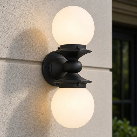 Marnie Industrial Outdoor Globe Glass Double Sconce