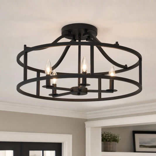 Ione Industrial Open Cage Drum Semi Flush Mount Ceiling