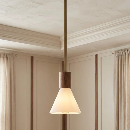 Iris Mid-Century Metal Wood Accent Cone Pendant Light