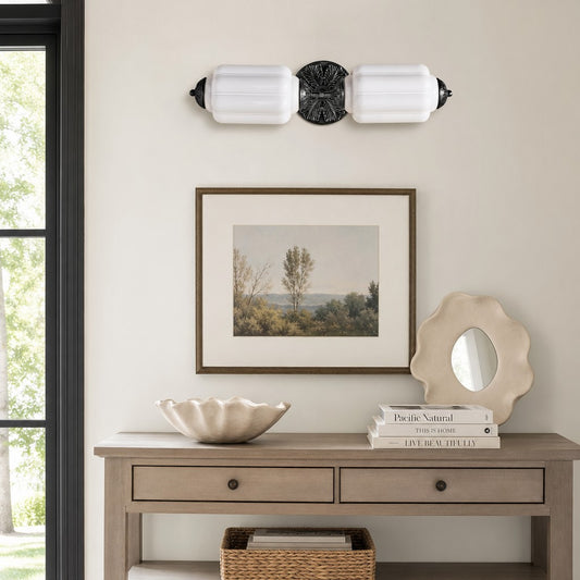 Cassian Vintage Scallop Art Deco Milk Glass Horizontal Wall Sconce