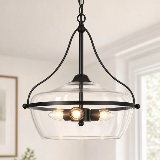 Ivey Mid-Century 3-Light Metal Frame Glass Pendant Light