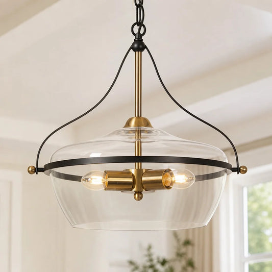 Ivey Mid-Century 3-Light Metal Frame Glass Pendant Light