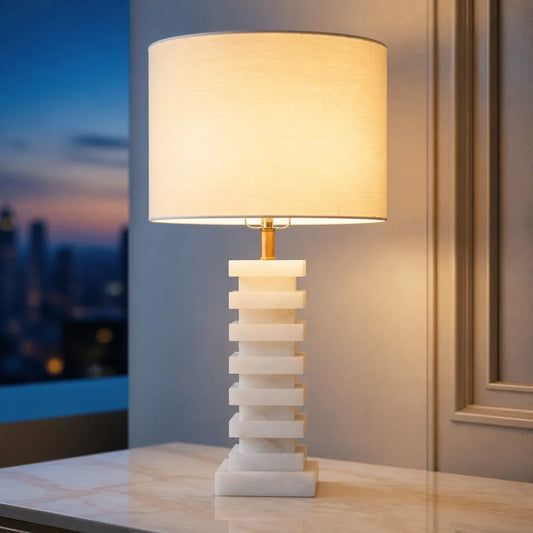 Jackson Modern Alabaster Stacked Geometric Table Lamp