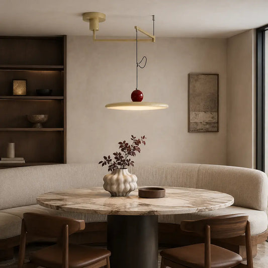 Ash Mid-Century Metal Disc Counterweight Swing Arm Pendant Light