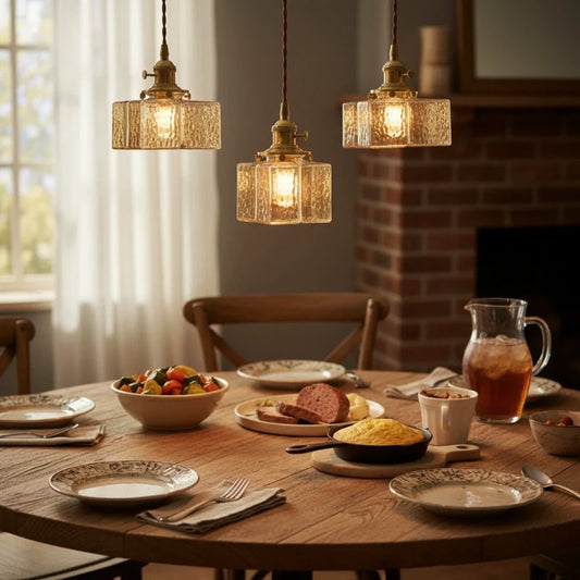 Jewel Modern Japanese Style Cube Hammered Glass Pendant Light