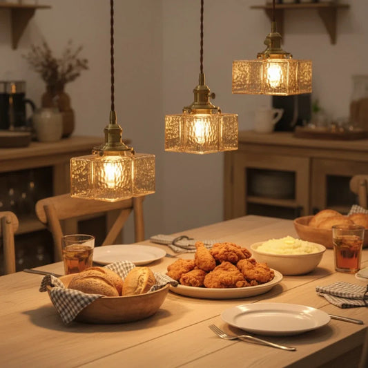 Jewel Modern Japanese Style Cube Hammered Glass Pendant Light
