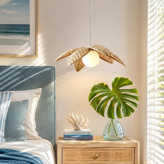 Jordan Modern Rattan Adjustable Palm Leaf-shaped Pendant Light