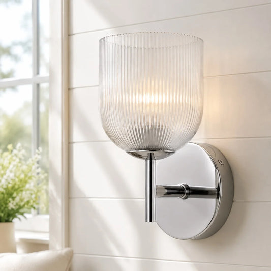 Kelila Farmhouse Cooper Ribbed Glass Wall Sconce