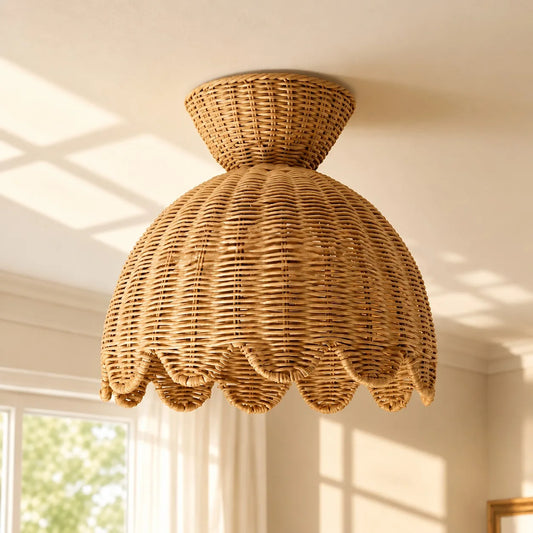 Kinsley Bohemian Woven Rattan Flower Ceiling Light