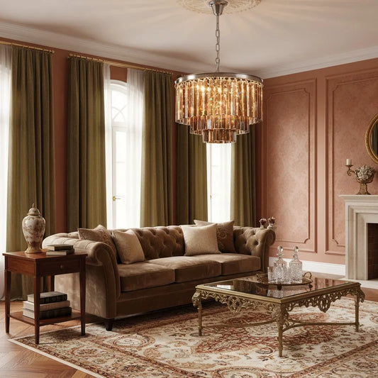 Kira Vintage Luxury Metal Crystal Drum Chandelier