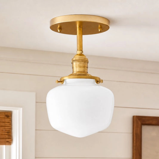 Kyran Modern Opal Schoolhouse Semi-Flush Ceiling Light