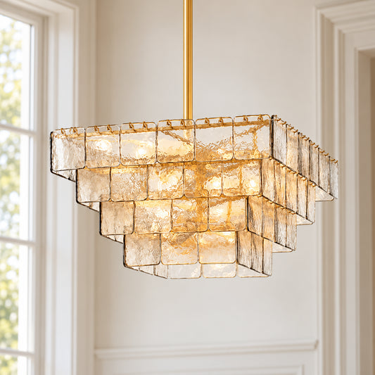 Kythara Modern Stacked Ripple Glass Square Chandelier