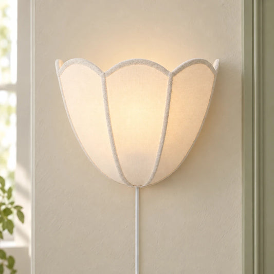 Linnea Fabric Flower Plug-In Wall Sconce white cord view 1
