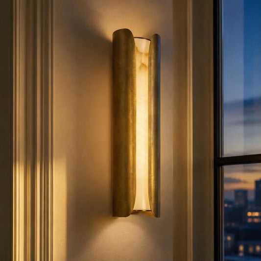 Livia Modern Metal Alabaster Curved Cylindrical Wall Lamp